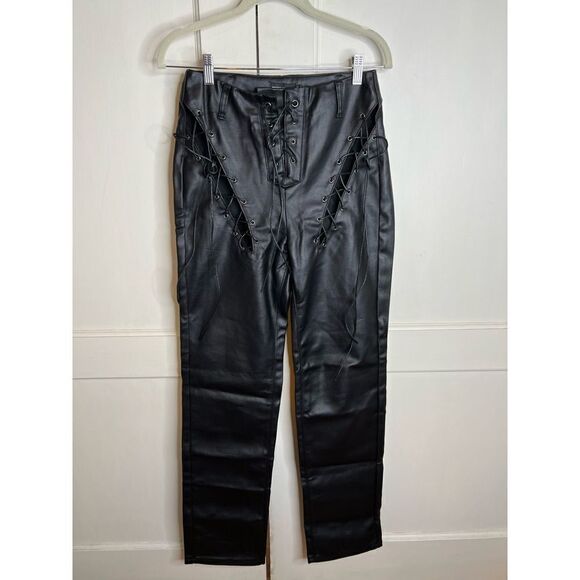 Pretty little things Black thigh lace up straight leg jeans - Picture 4 of 9